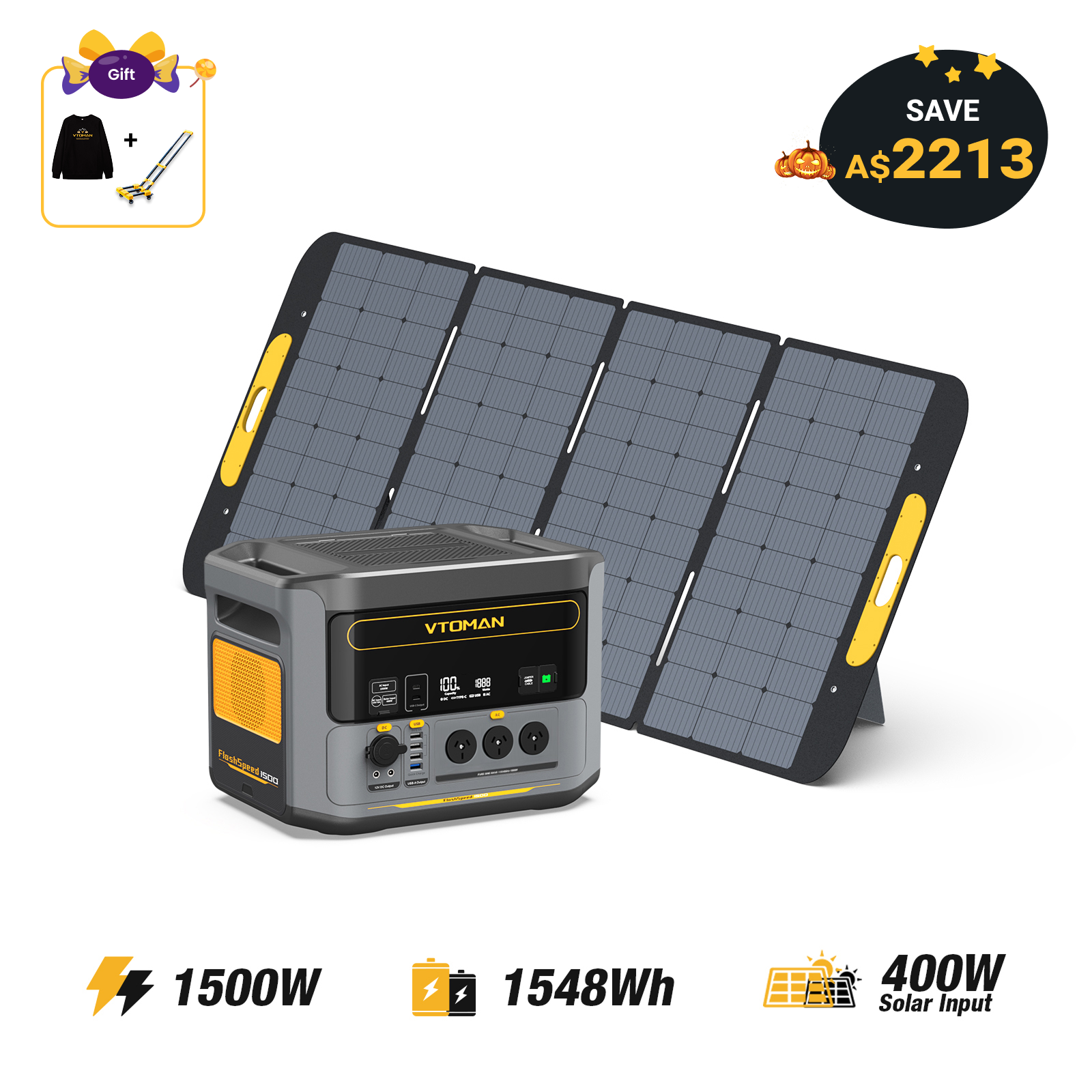 FlashSpeed 1500W/1548Wh 400W Solar Generator