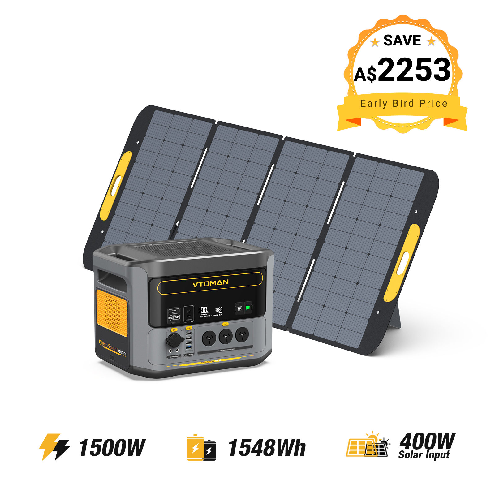 FlashSpeed 1500W/1548Wh 400W Solar Generator