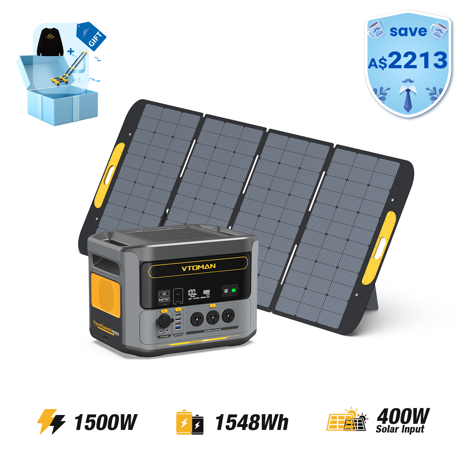 FlashSpeed 1500W/1548Wh 400W Solar Generator