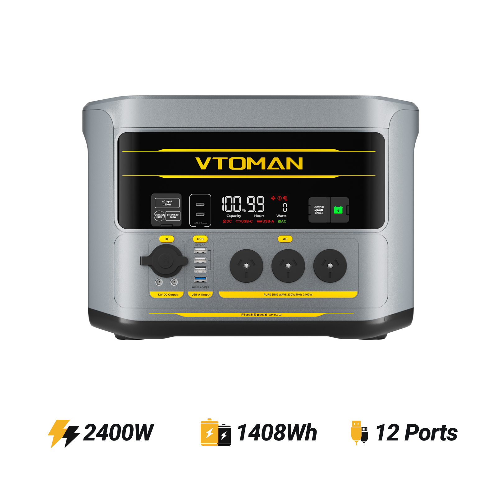 VTOMAN FlashSpeed 2400 Portable Power Station with Jumper Cable