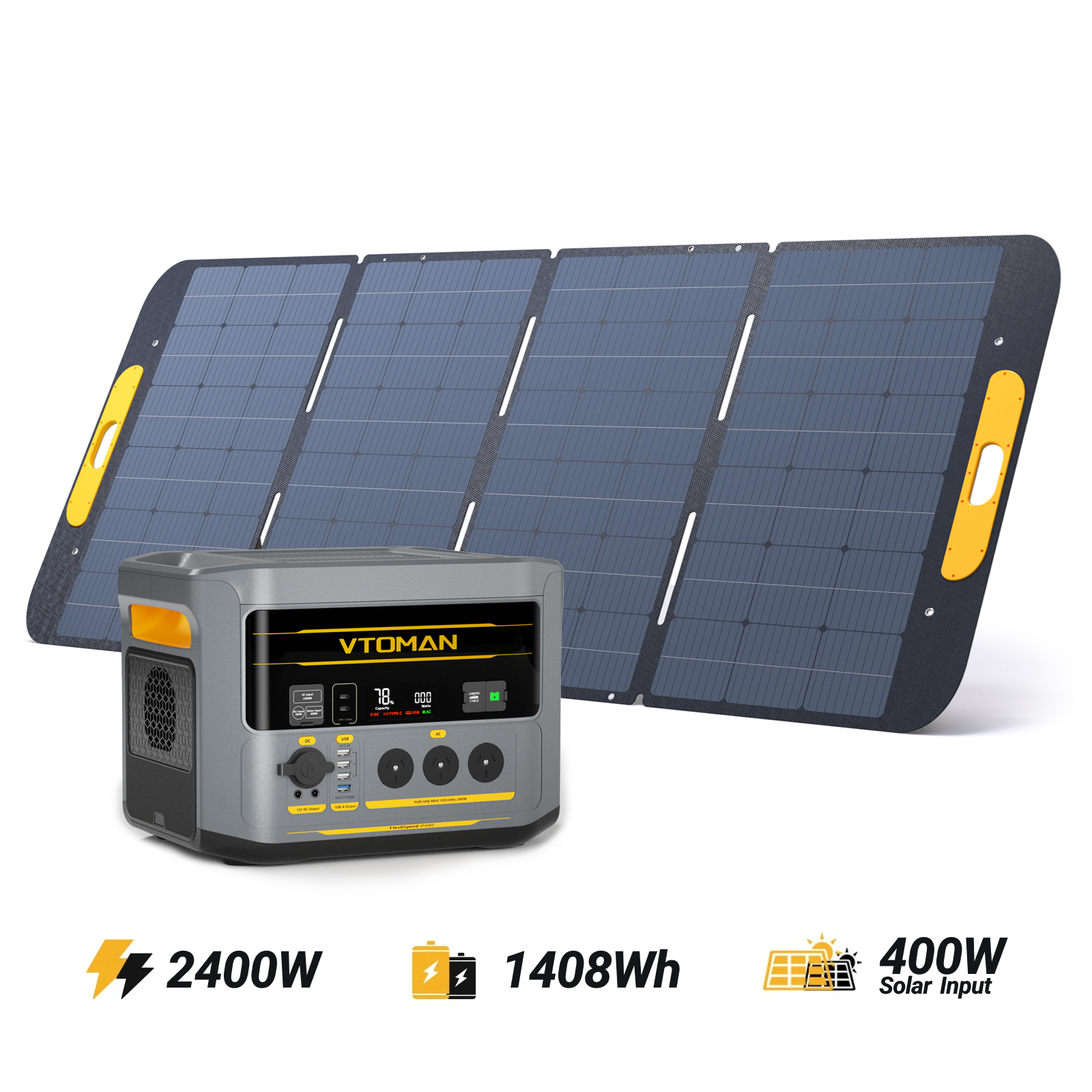 VTOMAN FlashSpeed 2400 V-BEYOND™ with 400W solar panel