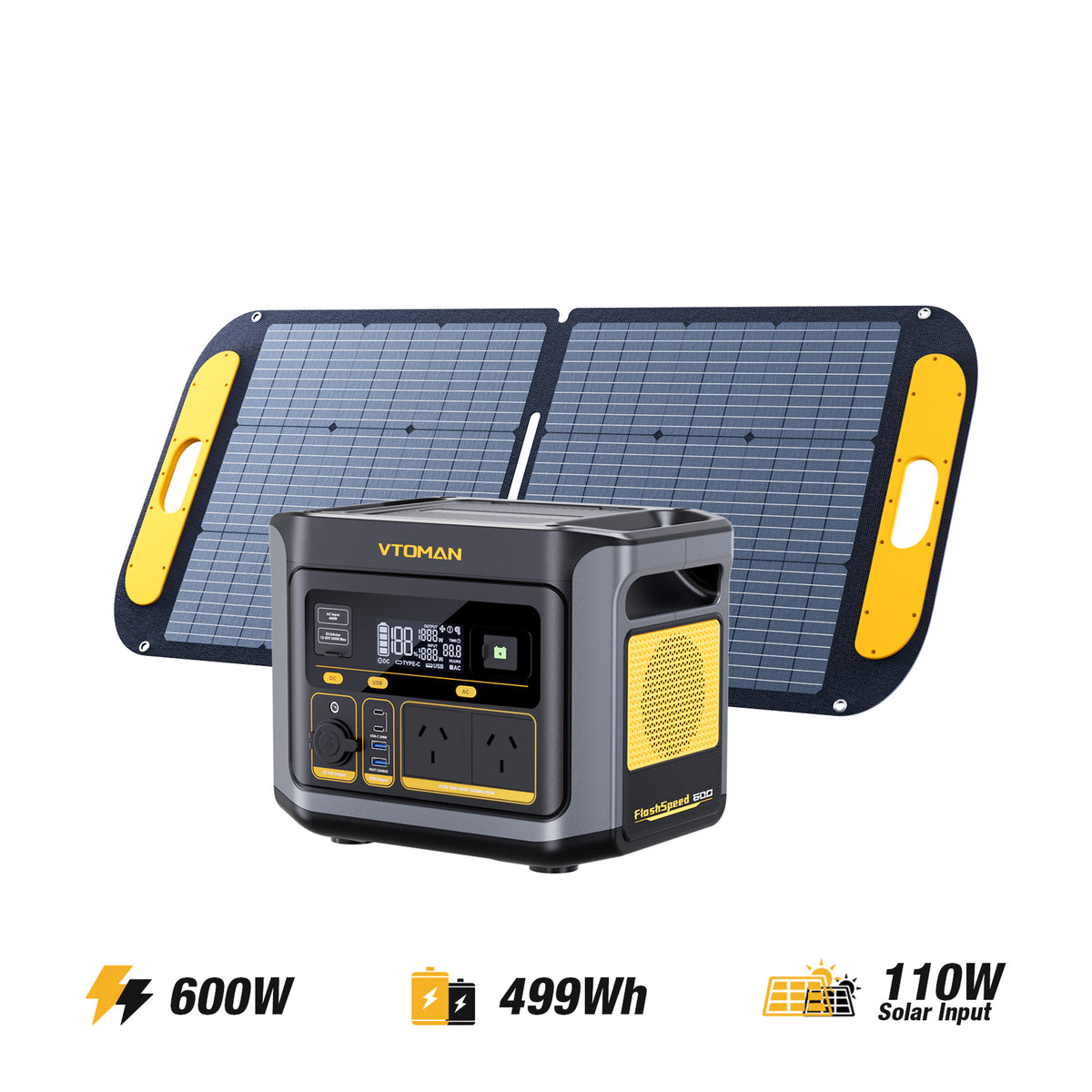 VTOMAN FlashSpeed 600 V-BEYOND® Portable Power Station with 110W Solar Panel