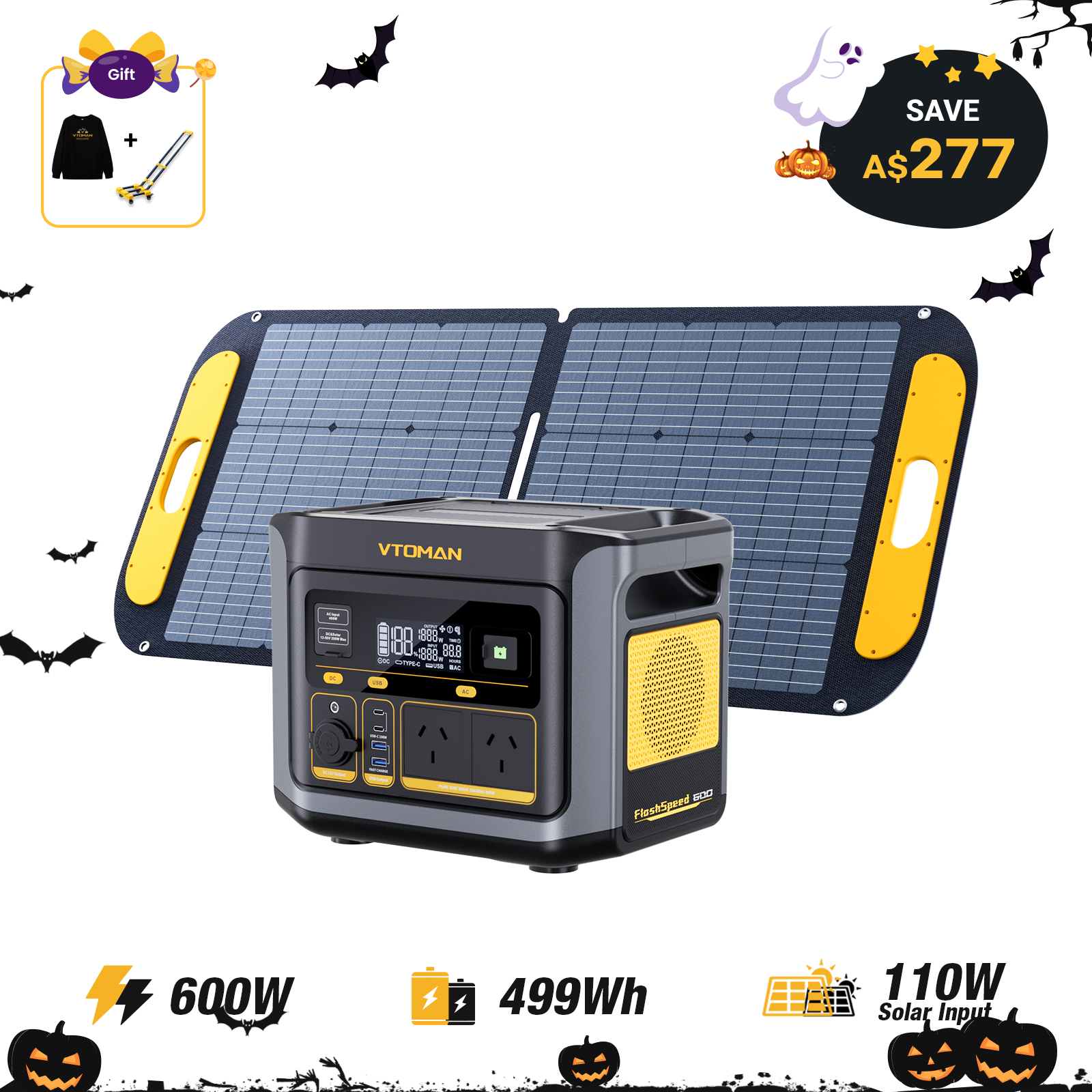 VTOMAN FlashSpeed 600 +110W Solar Panel